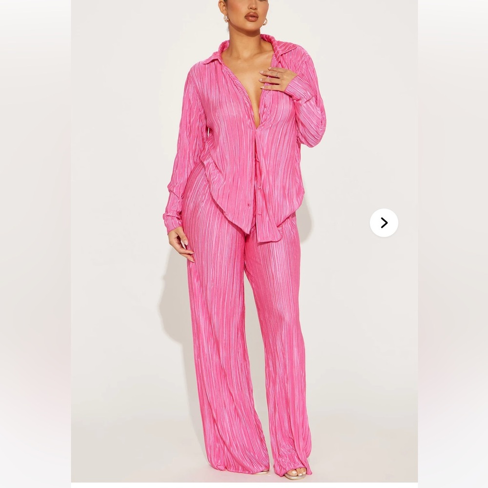 Chic Pink Women's Plisse Pant Set